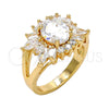 Anillo Multi Piedra 01.210.0058.09 Oro Laminado, con Blanca Zirconia Cubica, Pulido, Tono Dorado (Size 9)