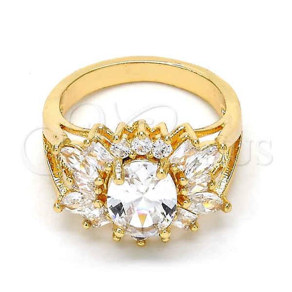 Anillo Multi Piedra 01.210.0058.09 Oro Laminado, con Blanca Zirconia Cubica, Pulido, Tono Dorado (Size 9)