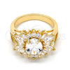 Anillo Multi Piedra 01.210.0058.09 Oro Laminado, con Blanca Zirconia Cubica, Pulido, Tono Dorado (Size 9)