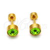 Arete Dormilona 02.271.0008.3 Acero Inoxidable, con Verde Claro Cristal, Pulido, Tono Dorado