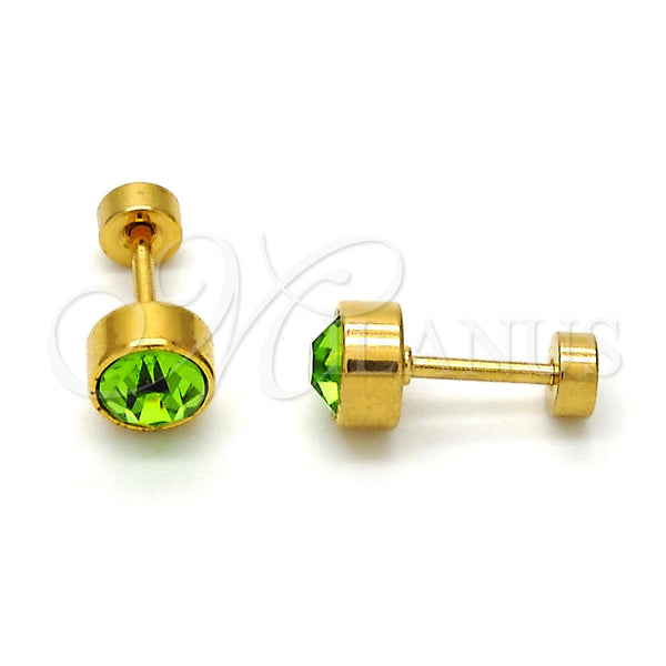 Arete Dormilona 02.271.0008.3 Acero Inoxidable, con Verde Claro Cristal, Pulido, Tono Dorado