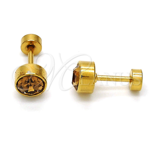 Arete Dormilona 02.271.0008.4 Acero Inoxidable, con Cafe Cristal, Pulido, Tono Dorado