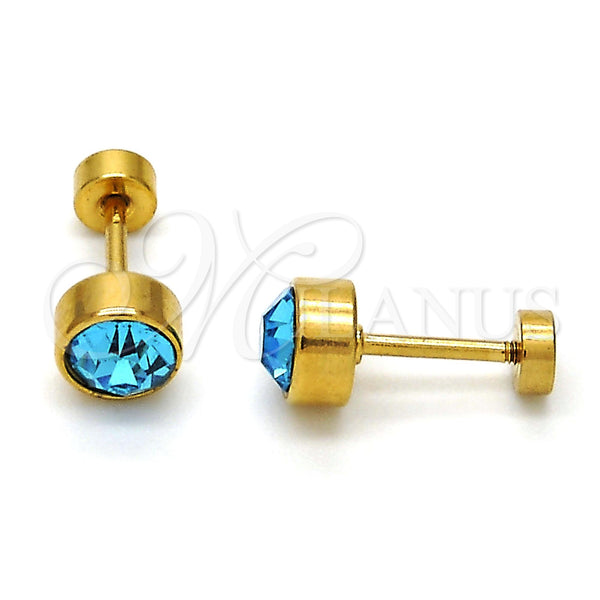 Arete Dormilona 02.271.0008.6 Acero Inoxidable, con Topacio Azul Cristal, Pulido, Tono Dorado