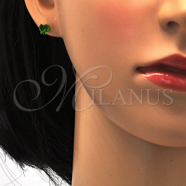 Arete Dormilona 02.271.0009.2 Acero Inoxidable, Diseño de Corazón, con Verde Zirconia Cubica, Pulido, Tono Dorado