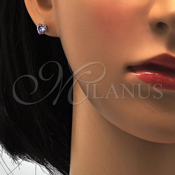 Arete Dormilona 02.271.0009.3 Acero Inoxidable, Diseño de Corazón, con Violeta Zirconia Cubica, Pulido, Tono Dorado
