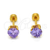 Arete Dormilona 02.271.0009.3 Acero Inoxidable, Diseño de Corazón, con Zirconia Cubica Violeta, Pulido, Tono Dorado