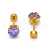 Arete Dormilona 02.271.0009.3 Acero Inoxidable, Diseño de Corazón, con Zirconia Cubica Violeta, Pulido, Tono Dorado