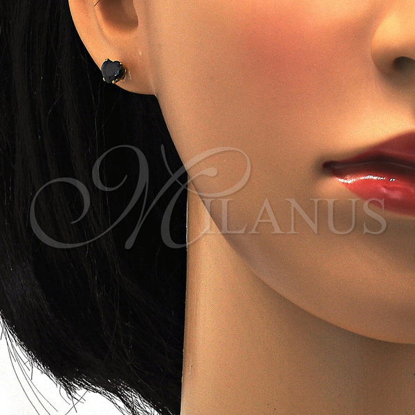 Arete Dormilona 02.271.0009.4 Acero Inoxidable, Diseño de Corazón, con Negro Zirconia Cubica, Pulido, Tono Dorado