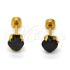 Arete Dormilona 02.271.0009.4 Acero Inoxidable, Diseño de Corazón, con Zirconia Cubica Negro, Pulido, Tono Dorado