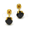 Arete Dormilona 02.271.0009.4 Acero Inoxidable, Diseño de Corazón, con Negro Zirconia Cubica, Pulido, Tono Dorado