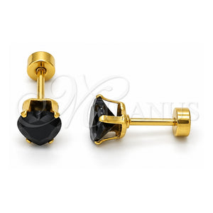 Arete Dormilona 02.271.0009.4 Acero Inoxidable, Diseño de Corazón, con Zirconia Cubica Negro, Pulido, Tono Dorado