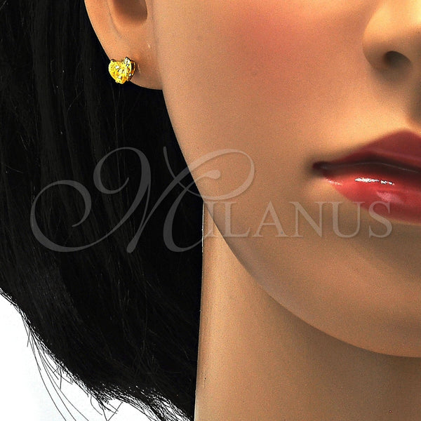 Arete Dormilona 02.271.0009.5 Acero Inoxidable, Diseño de Corazón, con Peridoto Zirconia Cubica, Pulido, Tono Dorado