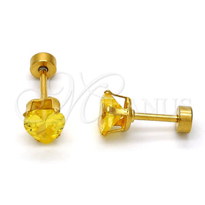 Arete Dormilona 02.271.0009.5 Acero Inoxidable, Diseño de Corazón, con Peridoto Zirconia Cubica, Pulido, Tono Dorado