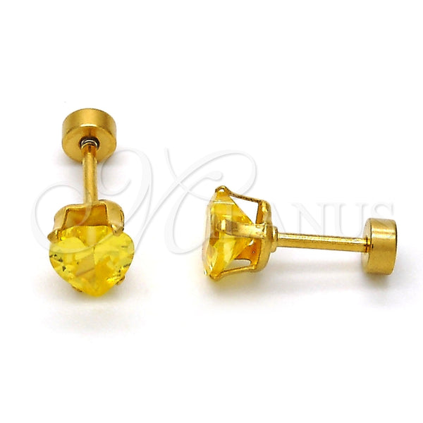 Arete Dormilona 02.271.0009.5 Acero Inoxidable, Diseño de Corazón, con Peridoto Zirconia Cubica, Pulido, Tono Dorado
