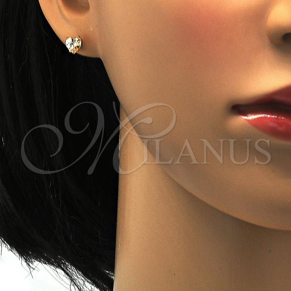 Arete Dormilona 02.271.0009.6 Acero Inoxidable, Diseño de Corazón, con Champan Zirconia Cubica, Pulido, Tono Dorado