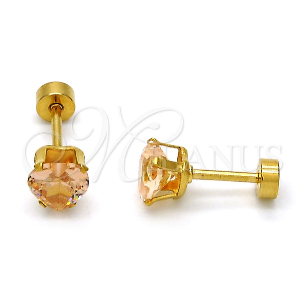 Arete Dormilona 02.271.0009.6 Acero Inoxidable, Diseño de Corazón, con Champan Zirconia Cubica, Pulido, Tono Dorado