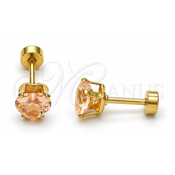 Arete Dormilona 02.271.0009.6 Acero Inoxidable, Diseño de Corazón, con Champan Zirconia Cubica, Pulido, Tono Dorado