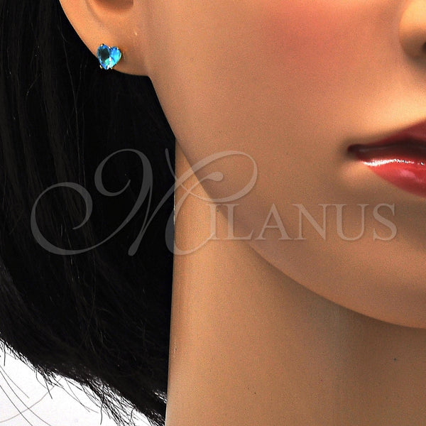 Arete Dormilona 02.271.0009.7 Acero Inoxidable, Diseño de Corazón, con Topacio Azul Zirconia Cubica, Pulido, Tono Dorado