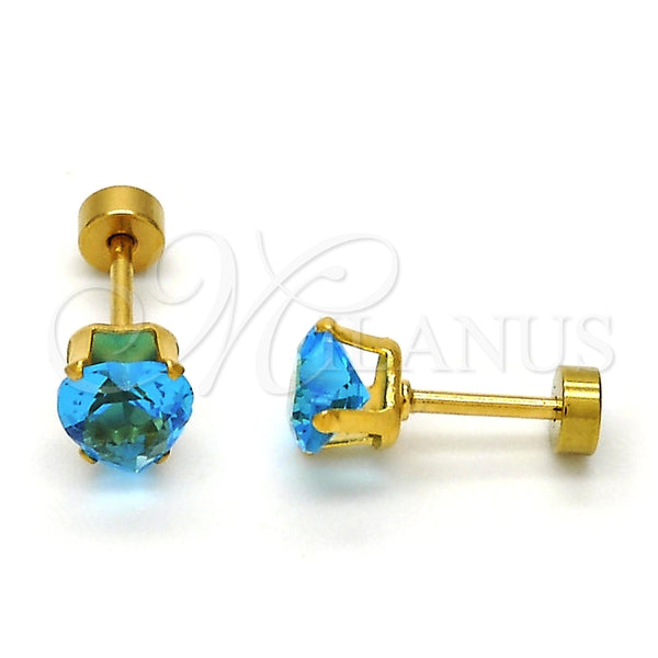 Arete Dormilona 02.271.0009.7 Acero Inoxidable, Diseño de Corazón, con Topacio Azul Zirconia Cubica, Pulido, Tono Dorado
