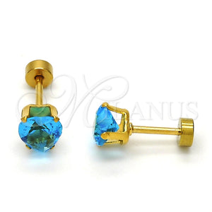 Arete Dormilona 02.271.0009.7 Acero Inoxidable, Diseño de Corazón, con Topacio Azul Zirconia Cubica, Pulido, Tono Dorado