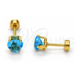 Arete Dormilona 02.271.0009.7 Acero Inoxidable, Diseño de Corazón, con Topacio Azul Zirconia Cubica, Pulido, Tono Dorado