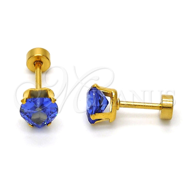 Arete Dormilona 02.271.0009.8 Acero Inoxidable, Diseño de Corazón, con Tanzanite Zirconia Cubica, Pulido, Tono Dorado