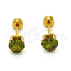 Arete Dormilona 02.271.0009.10 Acero Inoxidable, Diseño de Corazón, con Peridoto Oscuro Zirconia Cubica, Pulido, Tono Dorado