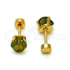 Arete Dormilona 02.271.0009.10 Acero Inoxidable, Diseño de Corazón, con Peridoto Oscuro Zirconia Cubica, Pulido, Tono Dorado