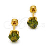 Arete Dormilona 02.271.0009.10 Acero Inoxidable, Diseño de Corazón, con Peridoto Oscuro Zirconia Cubica, Pulido, Tono Dorado