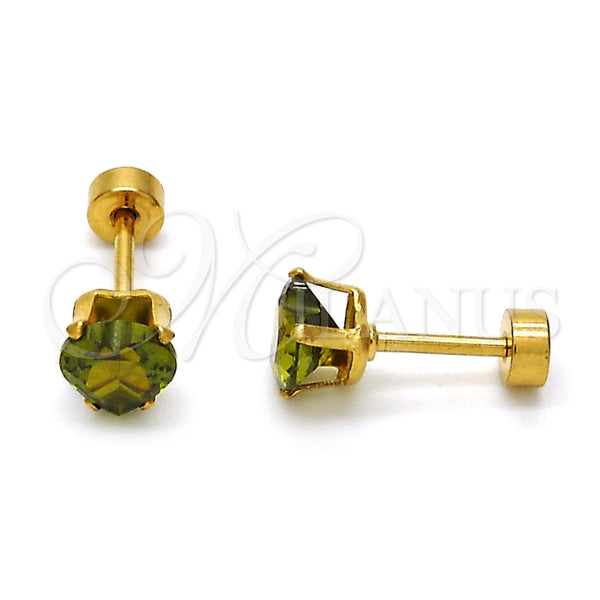 Arete Dormilona 02.271.0009.10 Acero Inoxidable, Diseño de Corazón, con Peridoto Oscuro Zirconia Cubica, Pulido, Tono Dorado