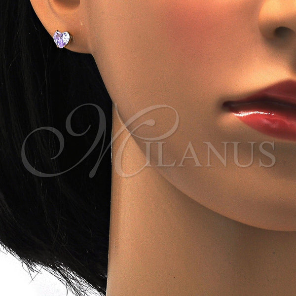 Arete Dormilona 02.271.0009.11 Acero Inoxidable, Diseño de Corazón, con Lavender Zirconia Cubica, Pulido, Tono Dorado