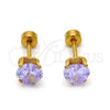 Arete Dormilona 02.271.0009.11 Acero Inoxidable, Diseño de Corazón, con Zirconia Cubica Lavender, Pulido, Tono Dorado