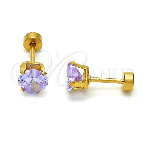 Arete Dormilona 02.271.0009.11 Acero Inoxidable, Diseño de Corazón, con Lavender Zirconia Cubica, Pulido, Tono Dorado