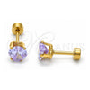 Arete Dormilona 02.271.0009.11 Acero Inoxidable, Diseño de Corazón, con Zirconia Cubica Lavender, Pulido, Tono Dorado
