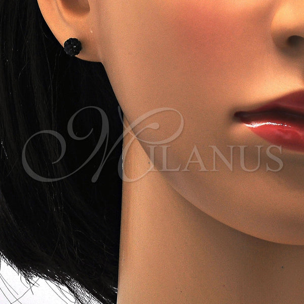 Arete Dormilona 02.271.0010.2 Acero Inoxidable, Diseño de Bola, con Negro Cristal, Pulido, Tono Dorado