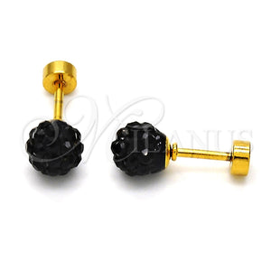Arete Dormilona 02.271.0010.2 Acero Inoxidable, Diseño de Bola, con Negro Cristal, Pulido, Tono Dorado