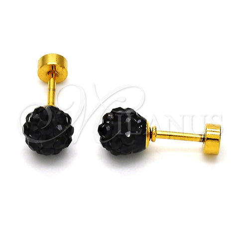 Arete Dormilona 02.271.0010.2 Acero Inoxidable, Diseño de Bola, con Negro Cristal, Pulido, Tono Dorado
