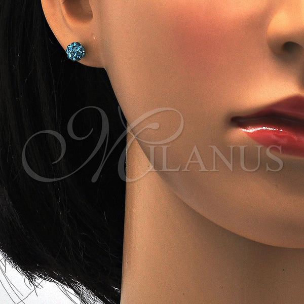 Arete Dormilona 02.271.0010.4 Acero Inoxidable, Diseño de Bola, con Aqua Azul Cristal, Pulido, Tono Dorado