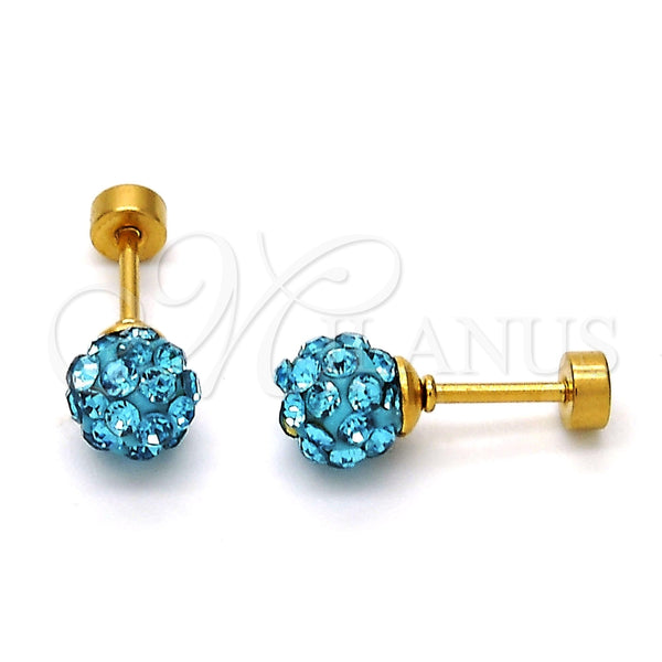 Arete Dormilona 02.271.0010.4 Acero Inoxidable, Diseño de Bola, con Aqua Azul Cristal, Pulido, Tono Dorado