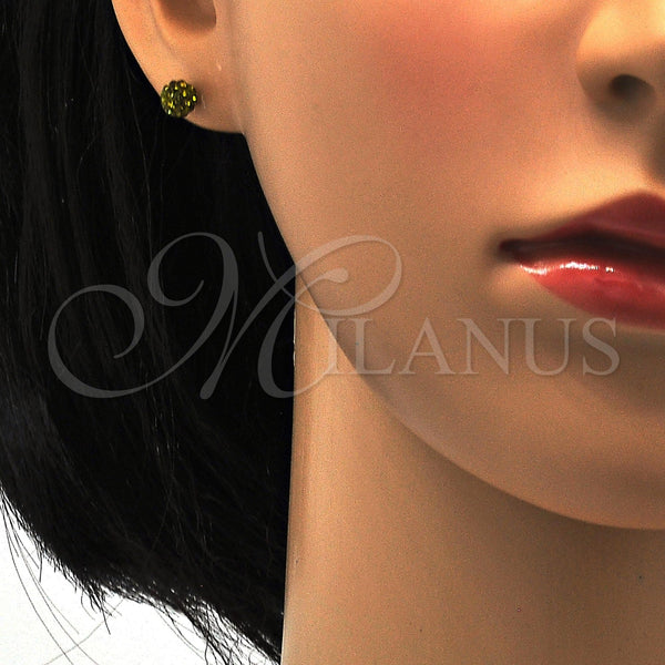 Arete Dormilona 02.271.0010.5 Acero Inoxidable, Diseño de Bola, con Peridoto Oscuro Cristal, Pulido, Tono Dorado
