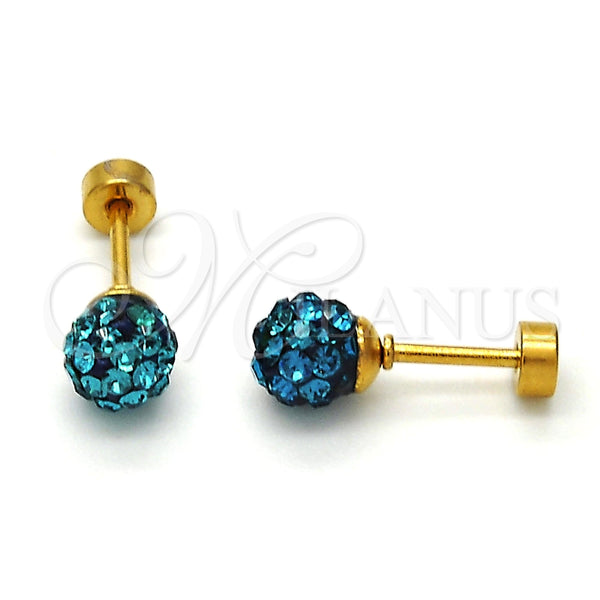 Arete Dormilona 02.271.0010.6 Acero Inoxidable, Diseño de Bola, con Topacio Azul Cristal, Pulido, Tono Dorado