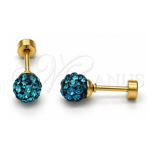 Arete Dormilona 02.271.0010.6 Acero Inoxidable, Diseño de Bola, con Topacio Azul Cristal, Pulido, Tono Dorado
