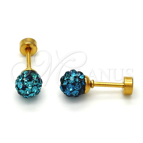Arete Dormilona 02.271.0010.6 Acero Inoxidable, Diseño de Bola, con Topacio Azul Cristal, Pulido, Tono Dorado