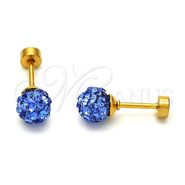 Arete Dormilona 02.271.0010.7 Acero Inoxidable, Diseño de Bola, con Bermuda Blue Cristal, Pulido, Tono Dorado
