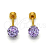Arete Dormilona 02.271.0010.8 Acero Inoxidable, Diseño de Bola, con Lavender Cristal, Pulido, Tono Dorado
