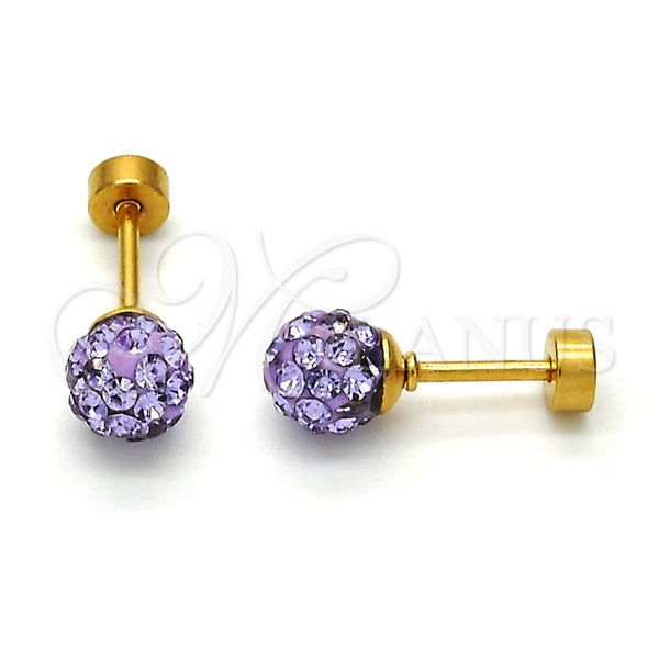 Arete Dormilona 02.271.0010.8 Acero Inoxidable, Diseño de Bola, con Lavender Cristal, Pulido, Tono Dorado