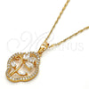 Collares con Dije 04.217.0003.18 Oro Laminado, Diseño de Oja y Gota, con Blanca Zirconia Cubica, Pulido, Tono Dorado (02 MM Thickness, 18 Inches Length)