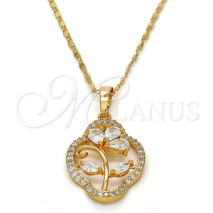 Collares con Dije 04.217.0003.18 Oro Laminado, Diseño de Oja y Gota, con Blanca Zirconia Cubica, Pulido, Tono Dorado (02 MM Thickness, 18 Inches Length)