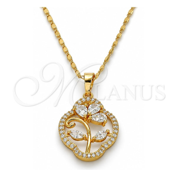 Collares con Dije 04.217.0003.18 Oro Laminado, Diseño de Oja y Gota, con Zirconia Cubica Blanca, Pulido, Tono Dorado (Grosor 02 MM, 18 Pulgadas de Largo)