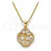 Collares con Dije 04.217.0003.18 Oro Laminado, Diseño de Oja y Gota, con Zirconia Cubica Blanca, Pulido, Tono Dorado (Grosor 02 MM, 18 Pulgadas de Largo)